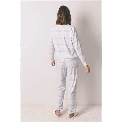 Pijama largo punto suave cenefas azul