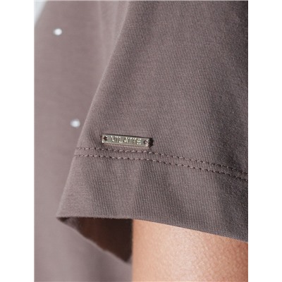 Нарядная футболка с принтом стразами из премиального хлопка с эластаном