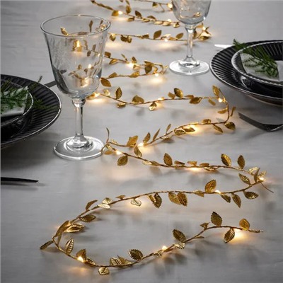 Lichterkette (40), LED, batteriebetrieben/Blatt goldfarben