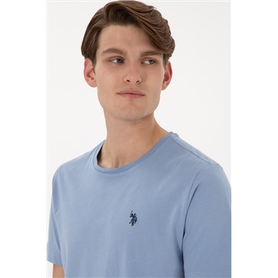 Erkek Regular Fit Bisiklet Yaka Mavi Basic Tişört