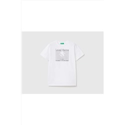 United Colors of Benetton Erkek Çocuk Beyaz Benetton Su Baskılı T-shirt 223P3096C10A3-101