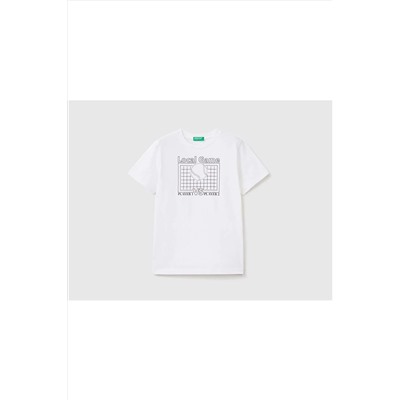 United Colors of Benetton Erkek Çocuk Beyaz Benetton Su Baskılı T-shirt 223P3096C10A3-101