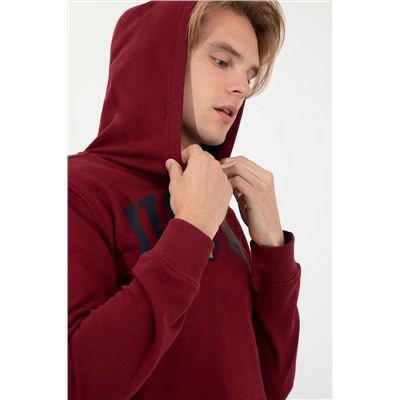 Erkek Vişne Kapüşonlu Basic Sweatshirt