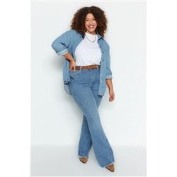 Trendyol Curve Açık Mavi Yüksek Bel Flare Büyük Beden Jeans TBBAW24CJ00029