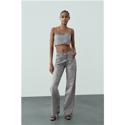 TRF WIDE-LEG MID-RISE SEQUINNED FOIL JEANS