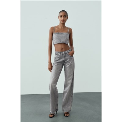TRF WIDE-LEG MID-RISE SEQUINNED FOIL JEANS