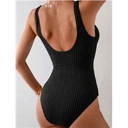 SHEIN Swim Women's Summer Beach Solid Color Textured One-Piece Swimsuit