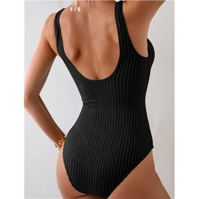 SHEIN Swim Women's Summer Beach Solid Color Textured One-Piece Swimsuit