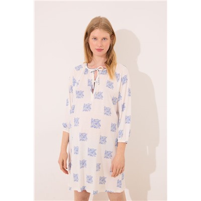 Camisón corto "maternity" blanco estampado boho