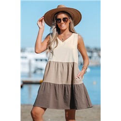 Colorblock V-Neck Woven Dress