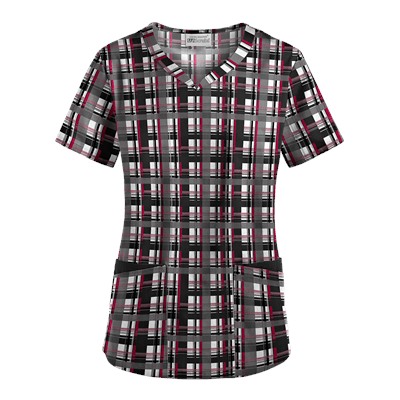 UA Plaid Sugar Berry Scrub Top