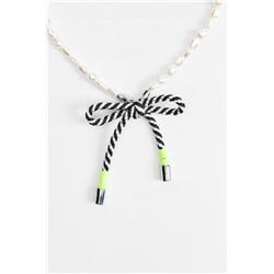 FAUX PEARL AND CORD BOW NECKLACE