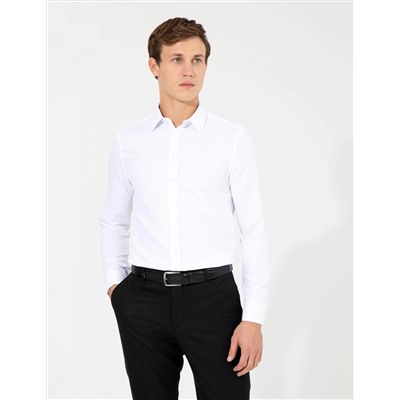Beyaz Slim Fit Armürlü Gömlek