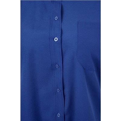 Koyu Mavi Loose Fit Pamuklu Uzun Kol Büyük Beden Dokuma Gömlek TBBSS22GO0323
