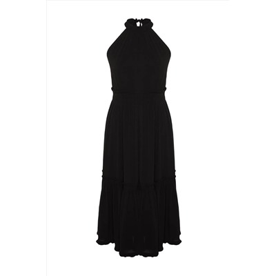 Siyah Halter Yaka Dokuma Elbise TBBSS23AH00207