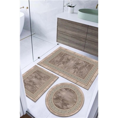 ALAADDİN CARPET Kaymaz Tabanlı Leke Tutmaz Yıkanabilir 3lu (60x100) 2(50x60)banyo Halısı Banyo Paspası Klozet Takımı 5536