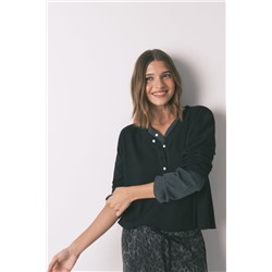 Camiseta manga larga waffle negro