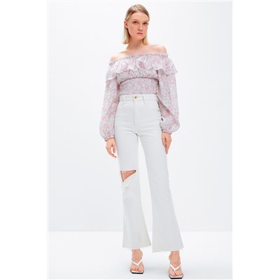 Vaquero bootcut de tiro alto Blanco