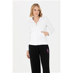 Kadın Beyaz Fermuarlı Sweatshirt