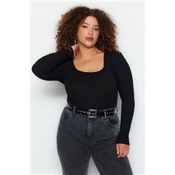 Trendyol Curve Siyah Kare Yaka Kaşkorse Büyük Beden Body TBBAW24CS00008