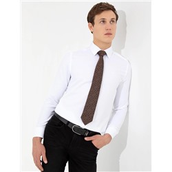 Beyaz Slim Fit Armürlü Uzun Kollu Gömlek