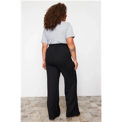 Siyah Nervür Detaylı Örme Pantolon TBBSS24AY00004