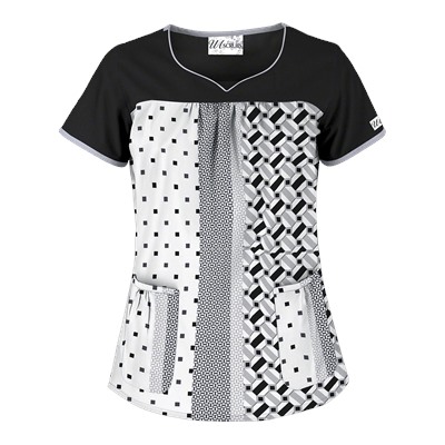 UA Retro Rhapsody White Sweetheart Yoke Scrub Top
