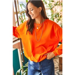 Olalook Kadın Düz Turuncu Basic Yumuşak Dokulu Salaş Sweatshirt SWT-19000457