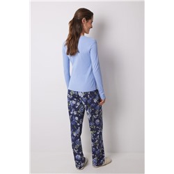 Pijama largo 100% algodón canalé azul flores