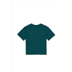 Erkek Çocuk Koyu Yeşil Comfort Basic Bisiklet Yaka Tişört