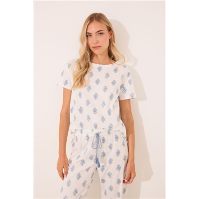 Pijama largo 100% algodón blanco paisley