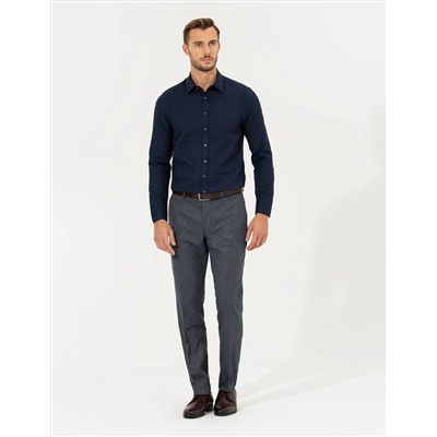 Lacivert Slim Fit Armürlü Gömlek