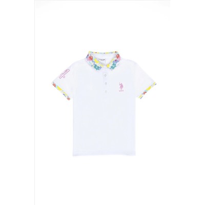 Kız Çocuk Beyaz Basic Polo Yaka Tişört