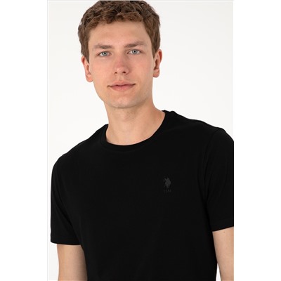 Erkek Regular Fit Bisiklet Yaka Siyah Basic Tişört