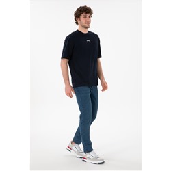 Erkek Comfort Fit Bisiklet Yaka Lacivert Tişört