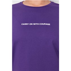 Mor Boyfriend Fit Slogan Baskılı Bisiklet Yaka %100 Pamuk Örme Büyük Beden T-Shirt TBBSS23BF00022