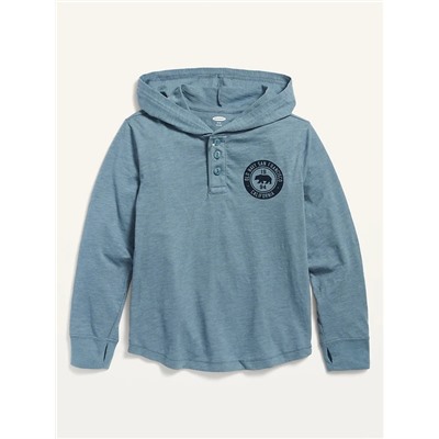 Logo-Graphic Lightweight Slub-Knit Pullover Tee Hoodie for Boys