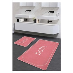 Pilloveland Kaymaz Taban Yıkanabilir 2’li Banyo Paspası - Şeker Pembe Bath Desenli 60*100 Cm - 50*60 Cm BM0196