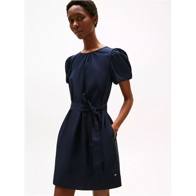 Puff-Sleeve Belted Dress