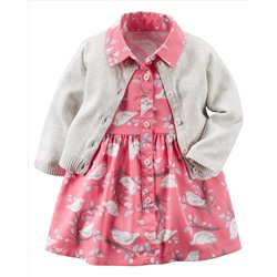 2-Piece Woven Dress & Sweater Set