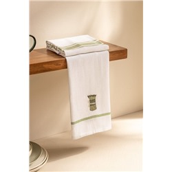 Asperge 2'li Nakışlı Kurulama Bezi - Beyaz/Yeşil