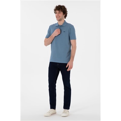 Erkek Regular Fit Polo Yaka Koyu Mavi Basic Tişört