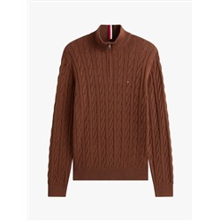 Cable Knit Mockneck Quarter-Zip Sweater