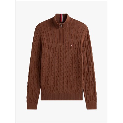 Cable Knit Mockneck Quarter-Zip Sweater
