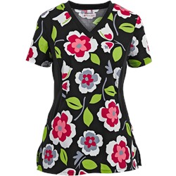 White Cross Scrubs Matisse Blooms Print Top