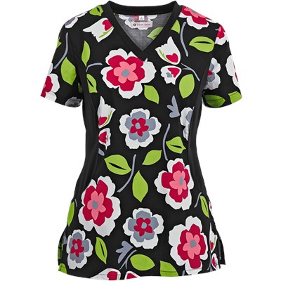 White Cross Scrubs Matisse Blooms Print Top