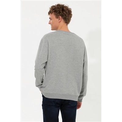 Erkek Gri Melanj Bisiklet Yaka Sweatshirt