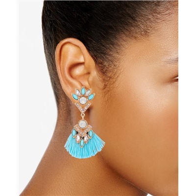 GUESS Gold-Tone Crystal & Bead Tassel Drop Earrings