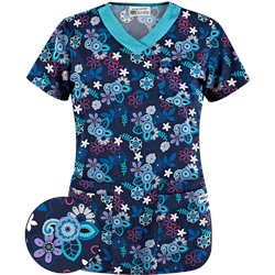 UA Mystic Garden Navy V-Neck Print Scrub Top