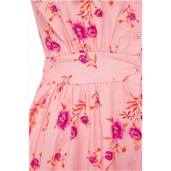 Pembe  Çiçekli Poplin %100 Pamuk Bebe Yaka Midi Dokuma Büyük Beden Elbise TBBSS25AH00158